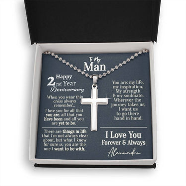 2nd Year Anniversary Ball Chain Cross Necklace - Love You This Much